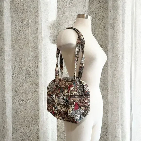 Vintage 1990s Cat Tapestry Quilted Bag Purse Tote Fabric Shoulder - Picture 1 of 8